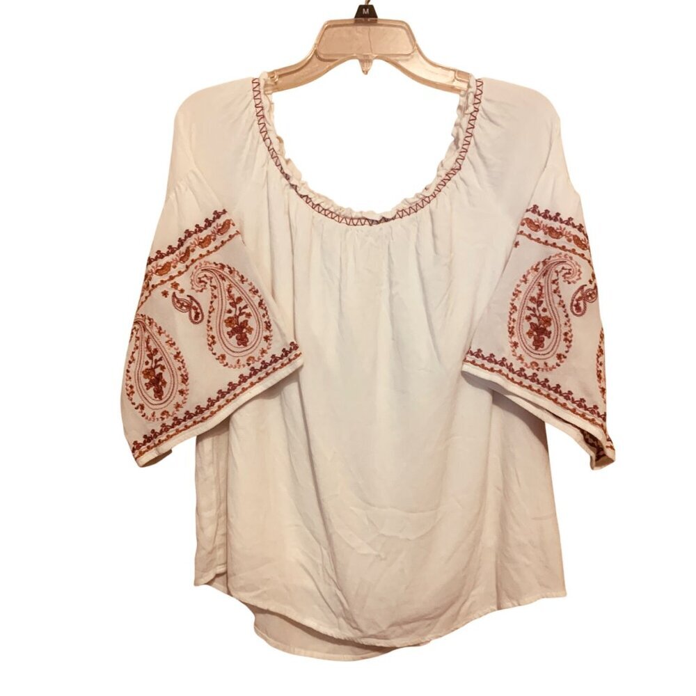 BLUE RAIN Women's Top Embroidered Peasant Blouse Bell Sleeves Sz L - Picture 5 of 8